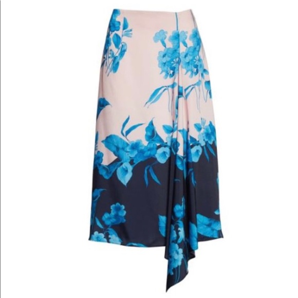 TED BAKER Pink Blue Floral Asymmetrical Midi Skirt - Picture 4 of 11